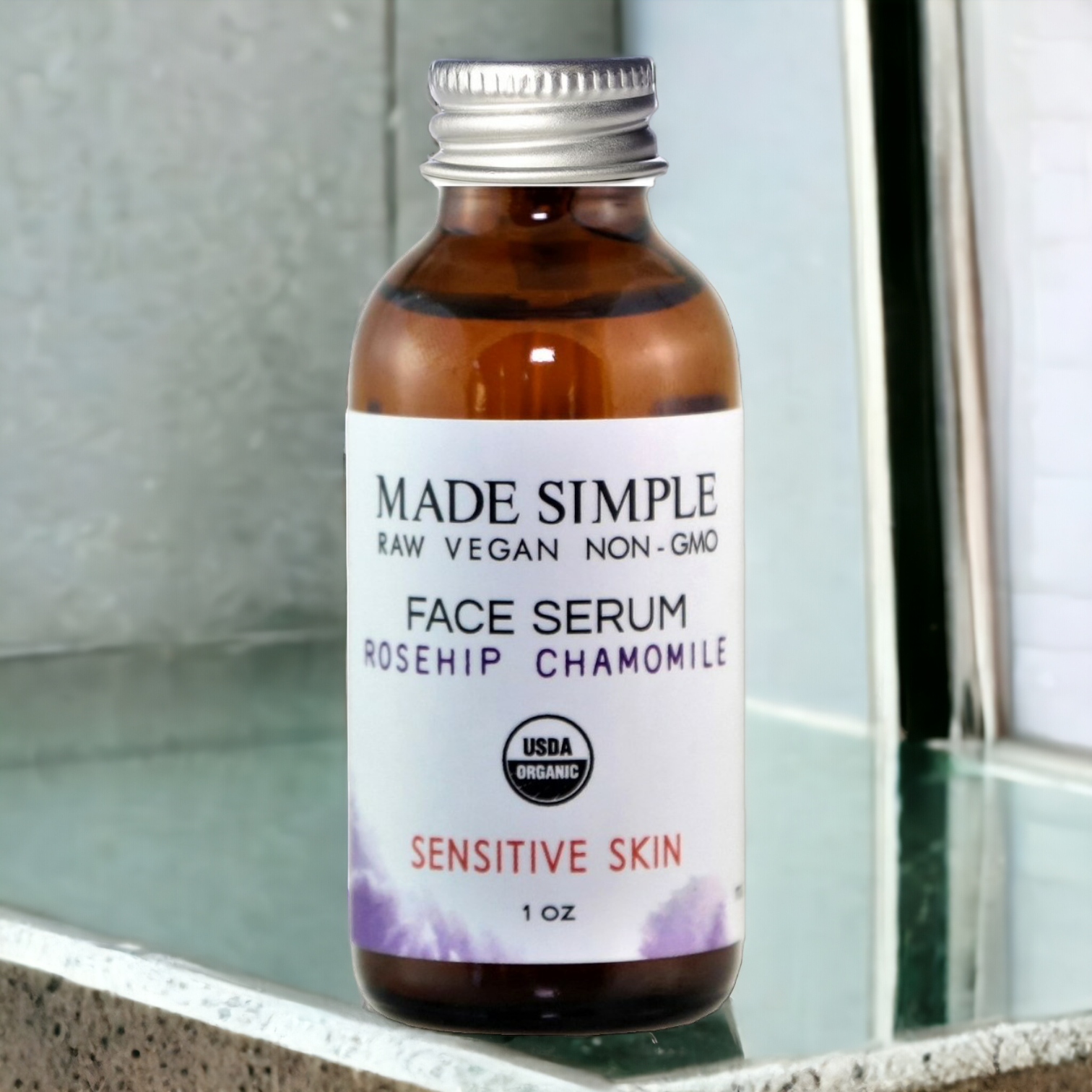 Rosehip Chamomile Face Serum for Sensitive Skin - Certified Organic, Vegan & Cruelty-free